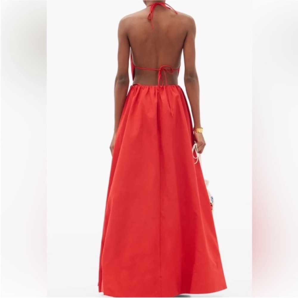 STAUD Georgia Halterneck Cotton-Blend
Poplin Orange Maxi Dress Size XS - Picture 3 of 14
